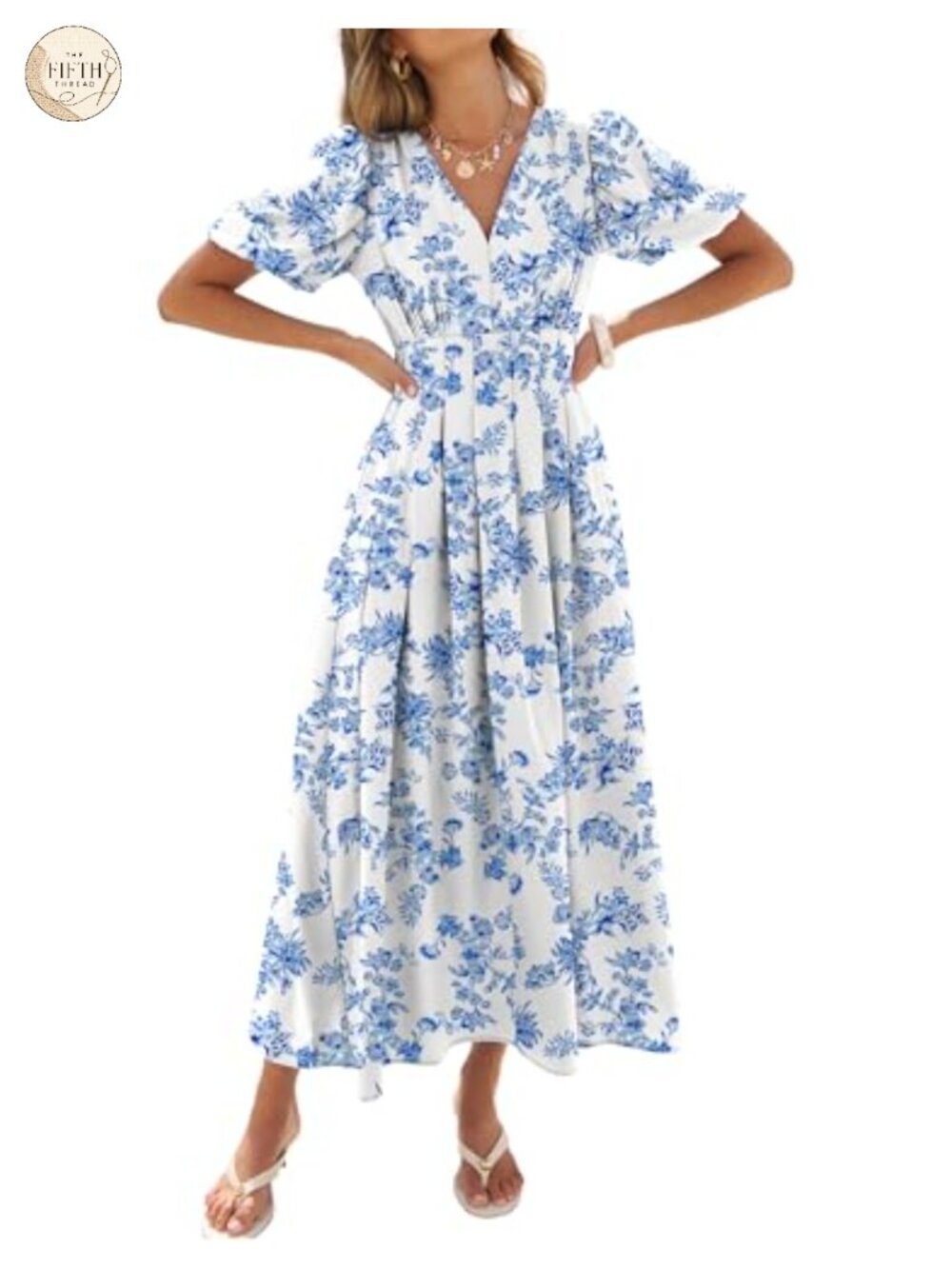 Women's Floral Maxi Dress Short Puff Sleeve A-Line Wedding Guest